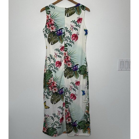 Neharsha Sleeveless Midi Dress Size M Butterfly Floral Tropical Slit Beach - Picture 2 of 13